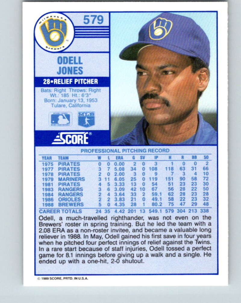1989 Score #579 Odell Jones Mint Milwaukee Brewers