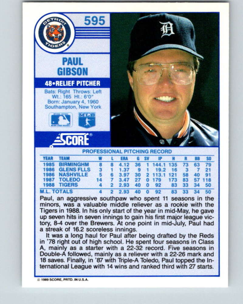1989 Score #595a Paul Gibson Mint Detroit Tigers