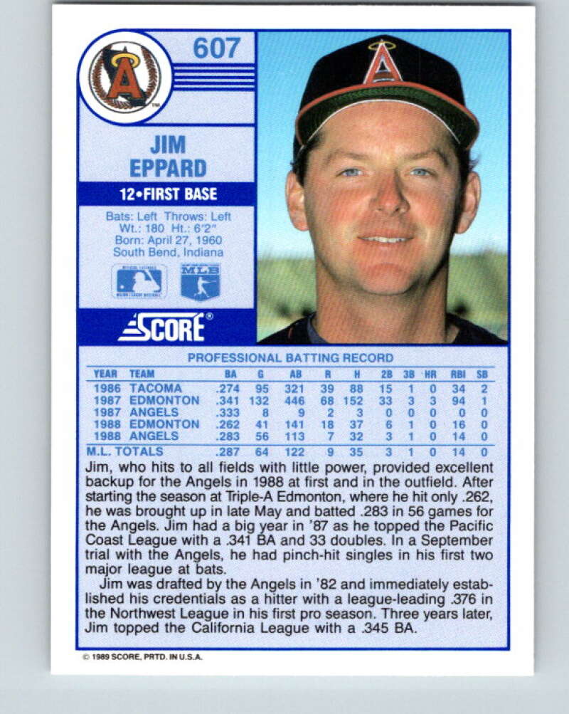 1989 Score #607 Jim Eppard Mint Chicago White Sox