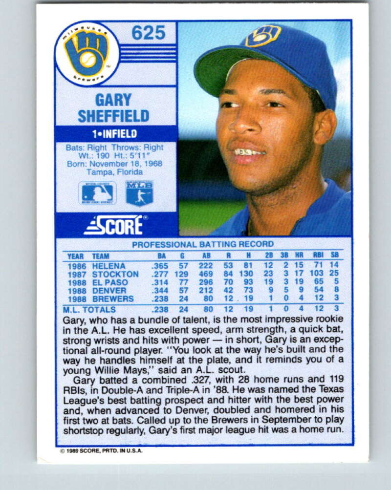 1989 Score #625 Gary Sheffield Mint Milwaukee Brewers