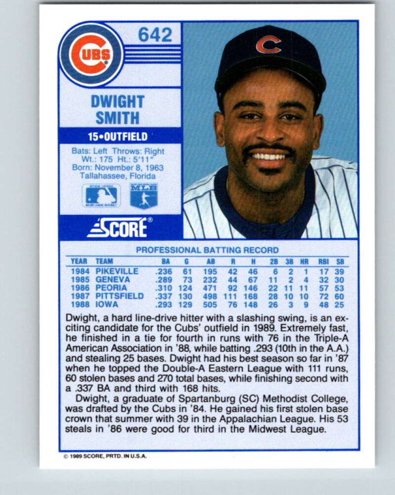 1989 Score #642 Dwight Smith Mint RC Rookie Chicago Cubs