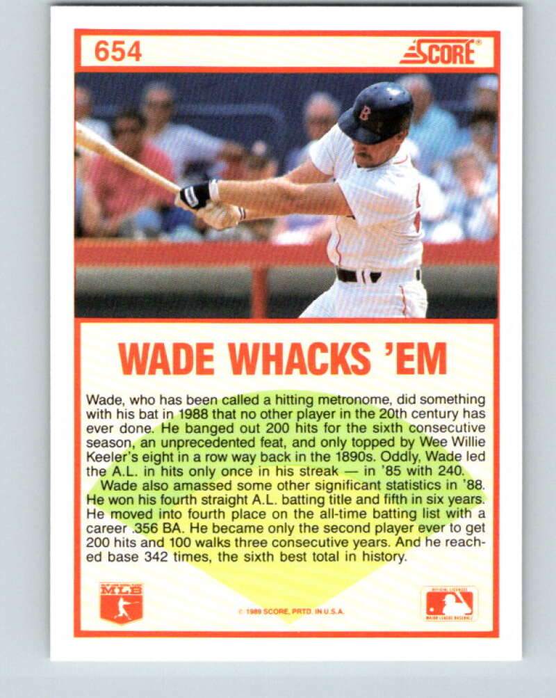 1989 Score #654a Wade Boggs ERR HL Mint Boston Red Sox