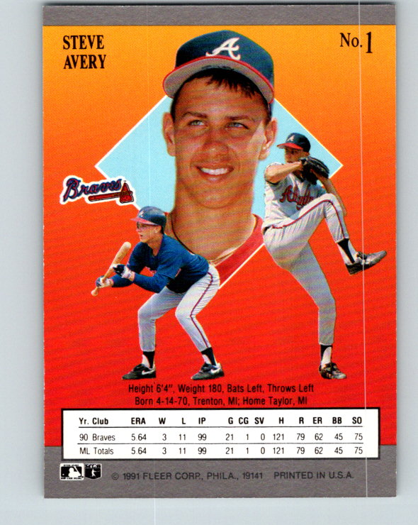 1991 Ultra #1 Steve Avery Mint Atlanta Braves
