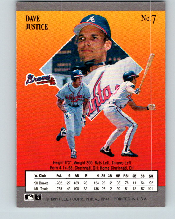 1991 Ultra #7 David Justice Mint Atlanta Braves