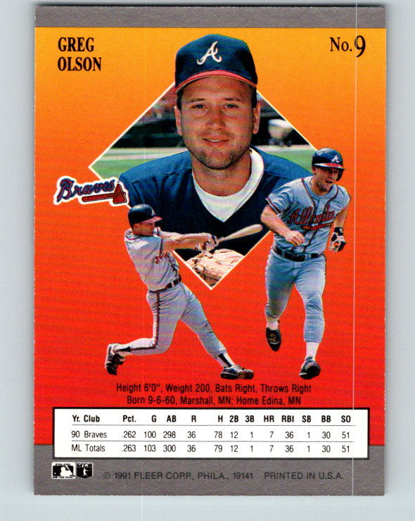 1991 Ultra #9 Greg Olson Mint Atlanta Braves