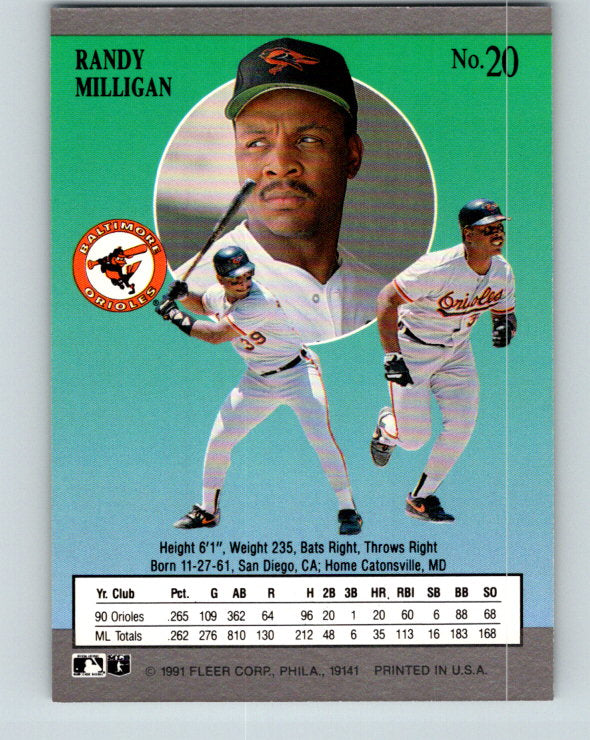 1991 Ultra #20 Randy Milligan Mint Baltimore Orioles