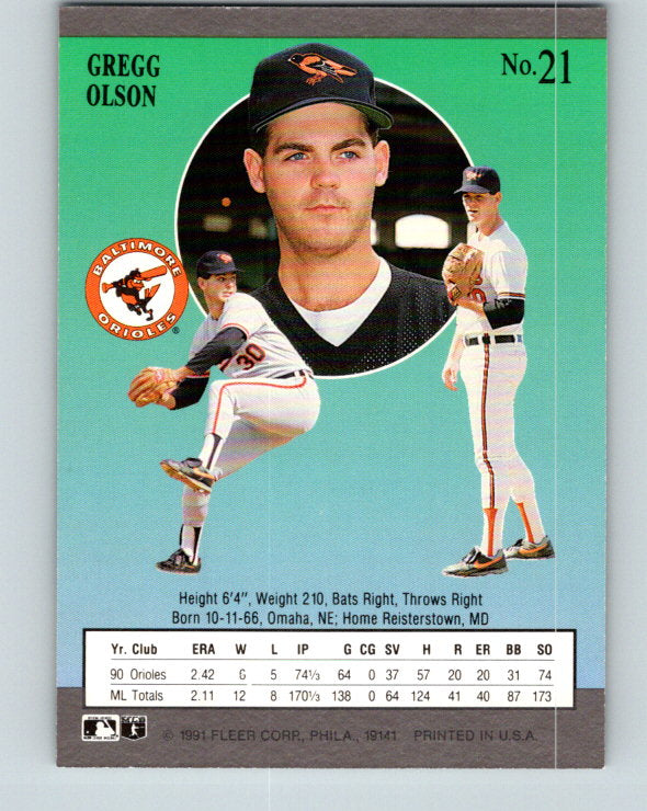 1991 Ultra #21 Gregg Olson Mint Baltimore Orioles