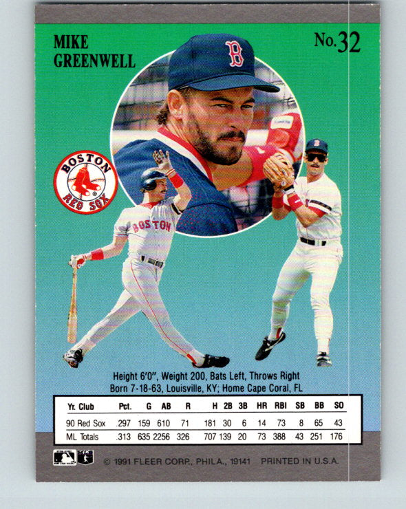 1991 Ultra #32 Mike Greenwell Mint Boston Red Sox