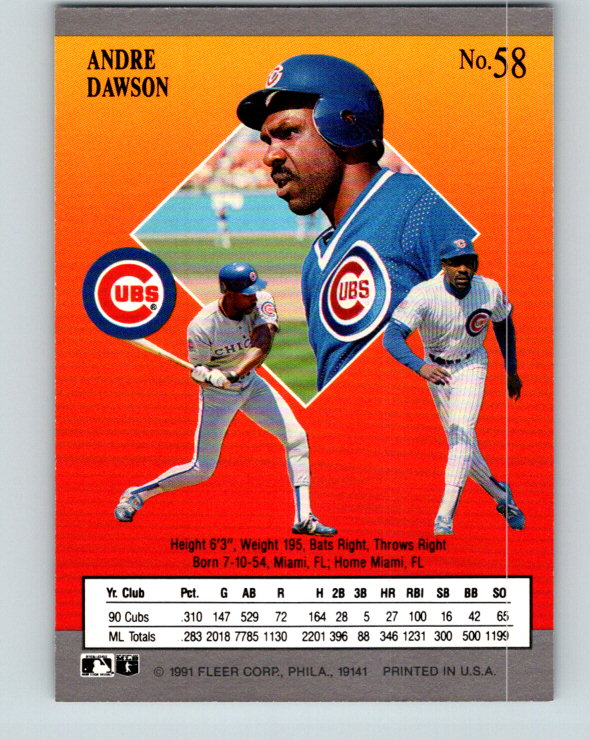 1991 Ultra #58 Andre Dawson Mint Chicago Cubs