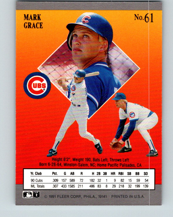 1991 Ultra #61 Mark Grace Mint Chicago Cubs