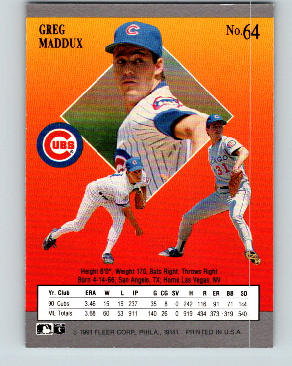 1991 Ultra #64 Greg Maddux Mint Chicago Cubs