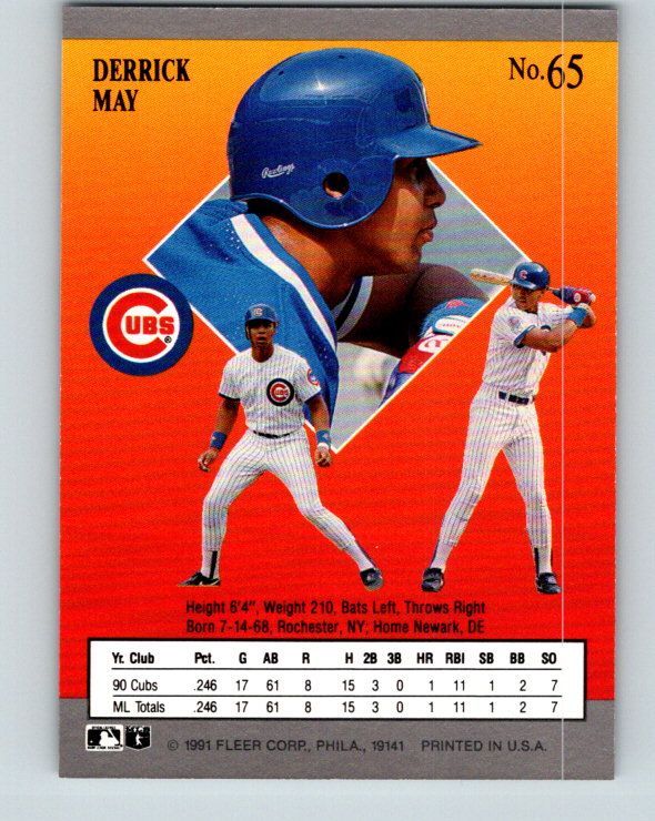 1991 Ultra #65 Derrick May Mint Chicago Cubs