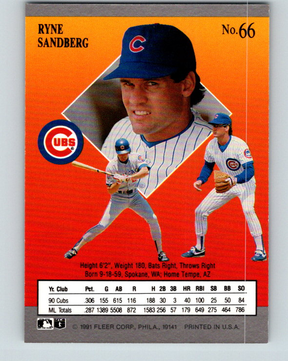 1991 Ultra #66 Ryne Sandberg Mint Chicago Cubs