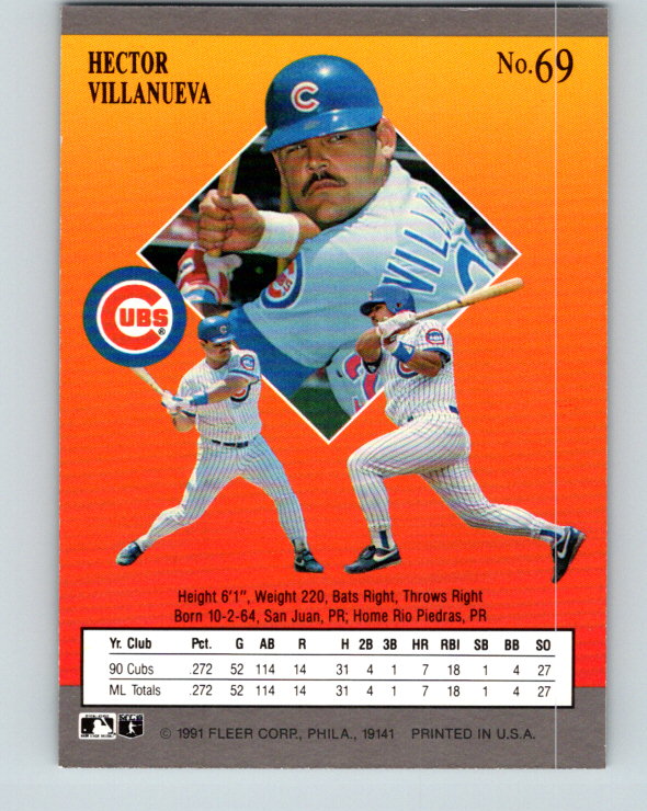 1991 Ultra #69 Hector Villanueva Mint Chicago Cubs