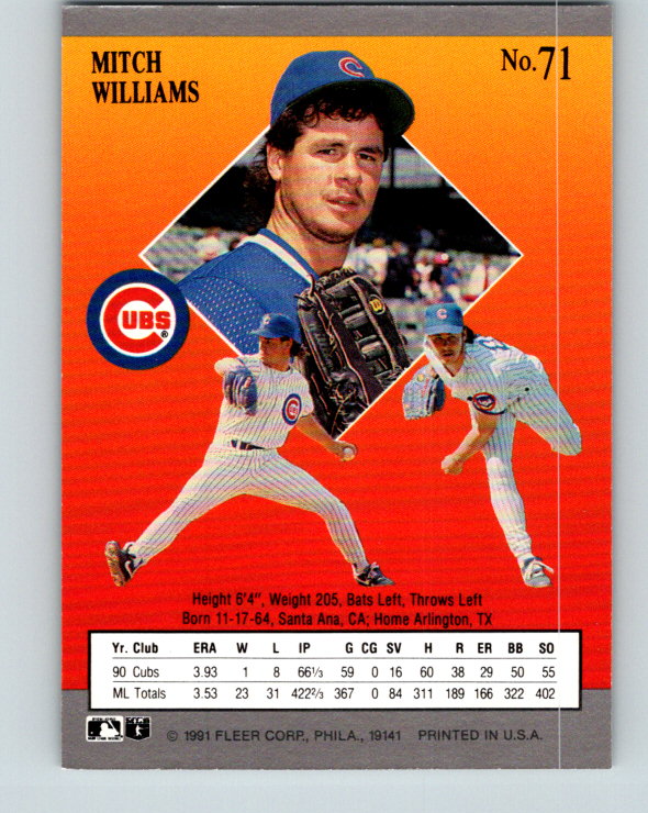1991 Ultra #71 Mitch Williams Mint Chicago Cubs