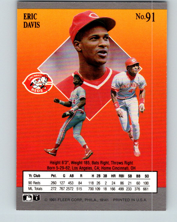 1991 Ultra #91 Eric Davis Mint Cincinnati Reds