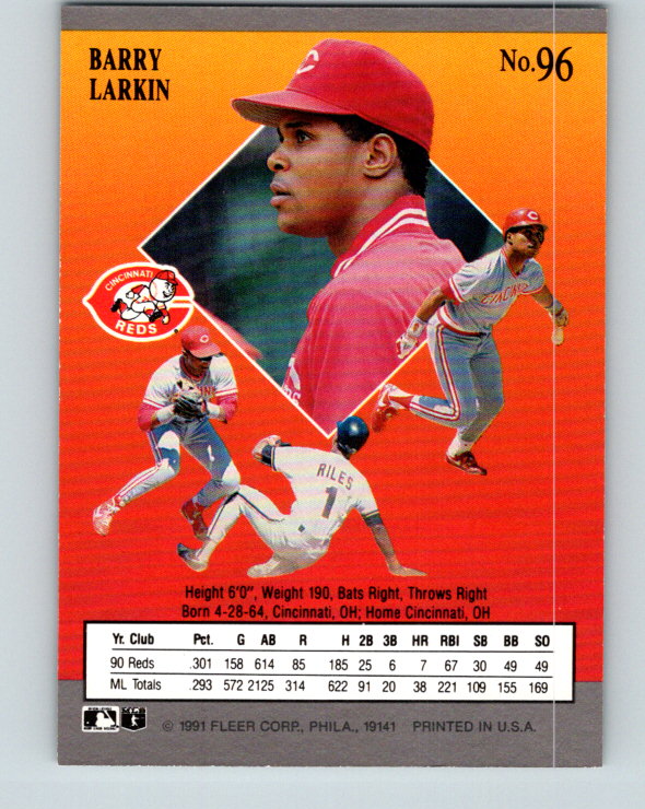 1991 Ultra #96 Barry Larkin Mint Cincinnati Reds