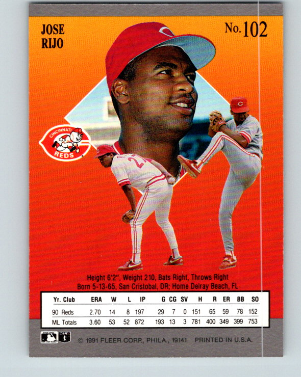 1991 Ultra #102 Jose Rijo Mint Cincinnati Reds