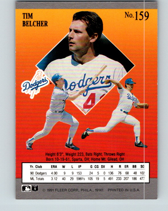 1991 Ultra #159 Tim Belcher Mint Los Angeles Dodgers
