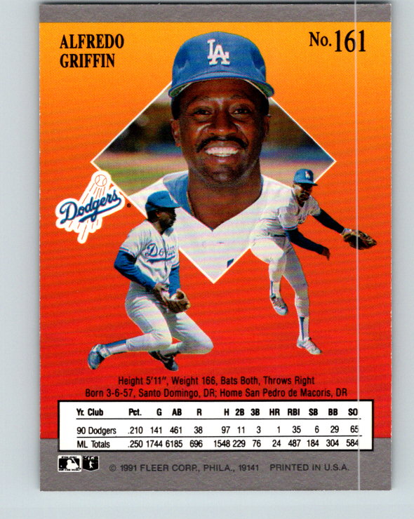 1991 Ultra #161 Alfredo Griffin Mint Los Angeles Dodgers