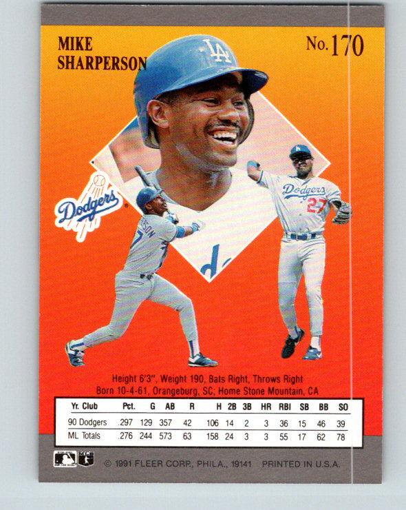 1991 Ultra #170 Mike Sharperson Mint Los Angeles Dodgers