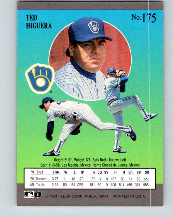 1991 Ultra #175 Teddy Higuera Mint Milwaukee Brewers