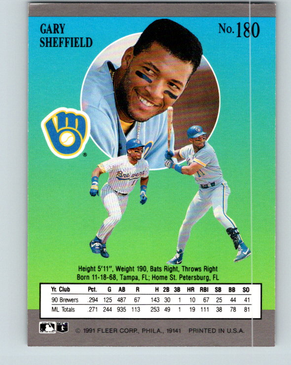 1991 Ultra #180 Gary Sheffield Mint Milwaukee Brewers