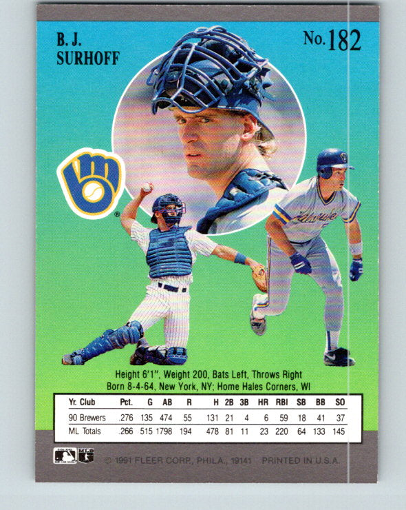 1991 Ultra #182 B.J. Surhoff Mint Milwaukee Brewers
