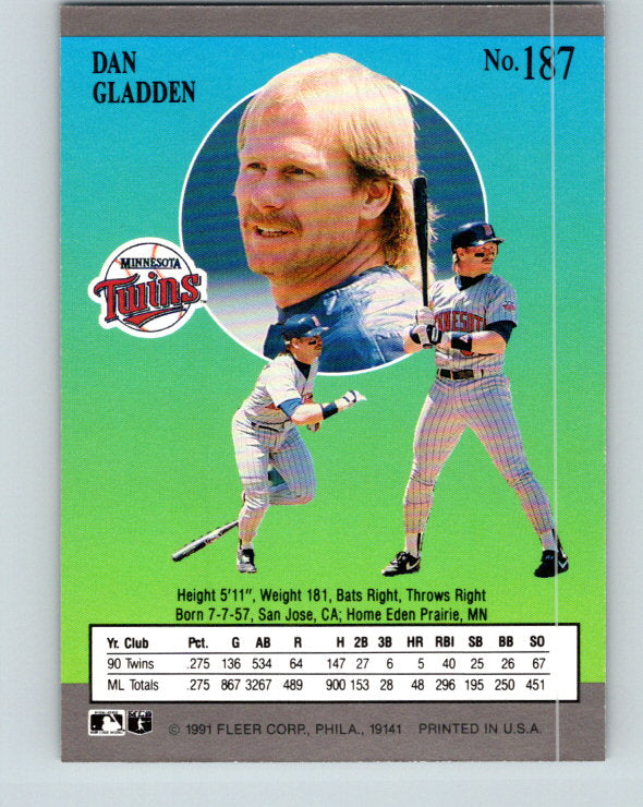 1991 Ultra #187 Dan Gladden Mint Minnesota Twins