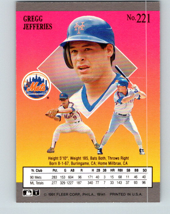 1991 Ultra #221 Gregg Jefferies Mint New York Mets