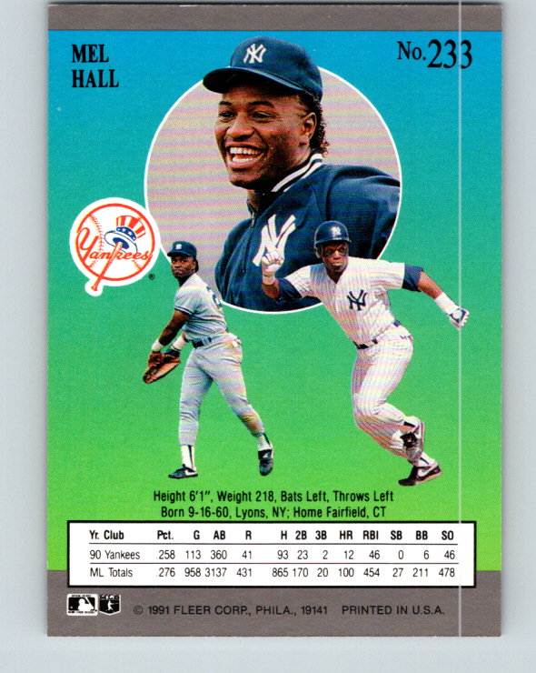 1991 Ultra #233 Mel Hall Mint New York Yankees