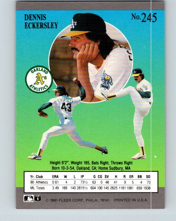1991 Ultra #245 Dennis Eckersley Mint Oakland Athletics