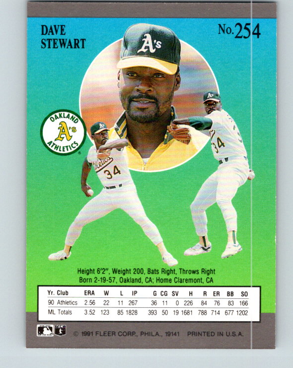 1991 Ultra #254 Dave Stewart Mint Oakland Athletics