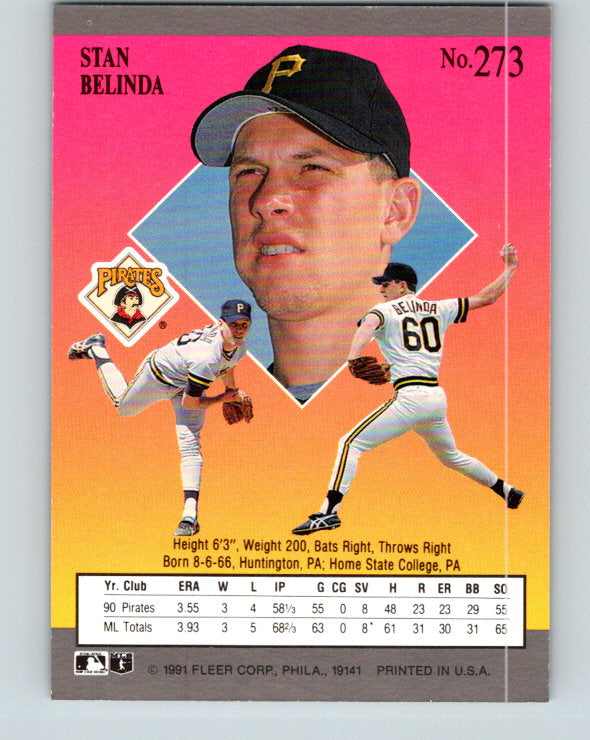 1991 Ultra #273 Stan Belinda Mint Pittsburgh Pirates