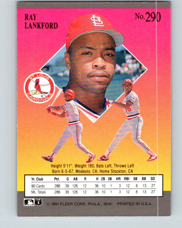 1991 Ultra #290 Ray Lankford Mint St. Louis Cardinals