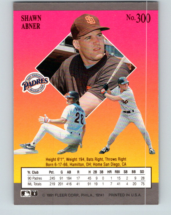 1991 Ultra #300 Shawn Abner Mint San Diego Padres