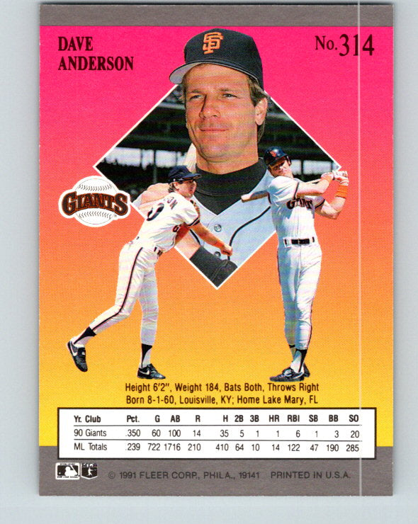 1991 Ultra #314 Dave Anderson Mint San Francisco Giants