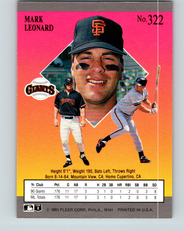 1991 Ultra #322 Mark Leonard Mint RC Rookie San Francisco Giants