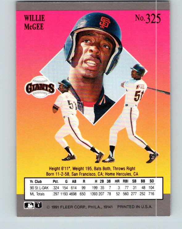 1991 Ultra #325 Willie McGee Mint San Francisco Giants