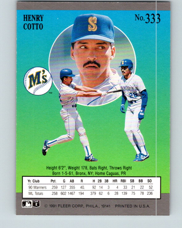 1991 Ultra #333 Henry Cotto Mint Seattle Mariners