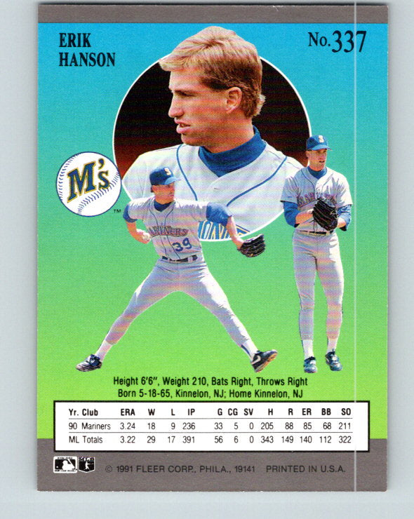 1991 Ultra #337 Erik Hanson Mint Seattle Mariners