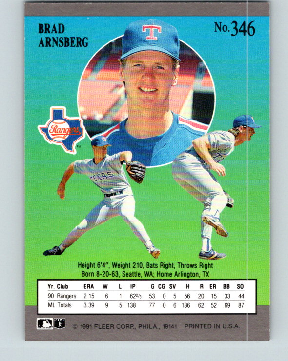 1991 Ultra #346 Brad Arnsberg Mint Texas Rangers