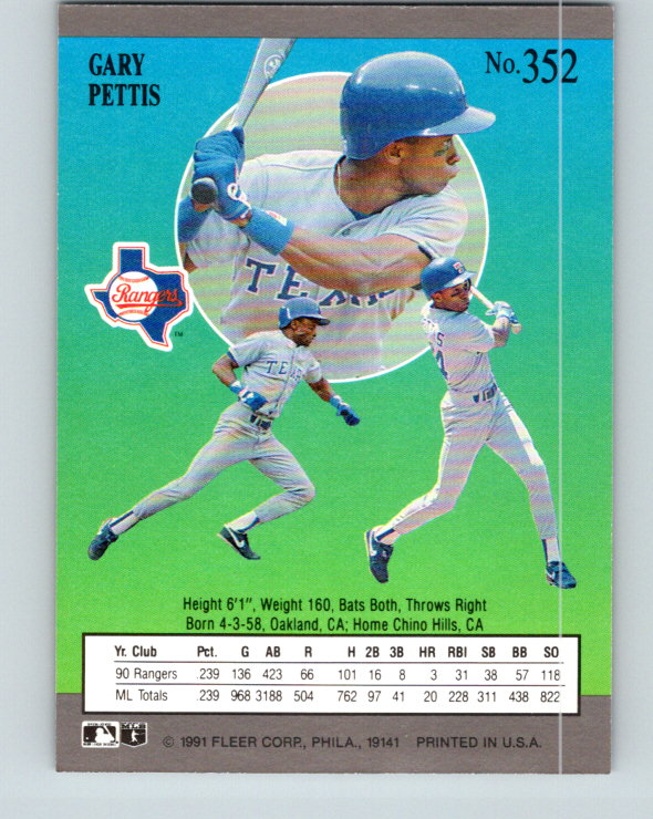 1991 Ultra #352 Gary Pettis Mint Texas Rangers