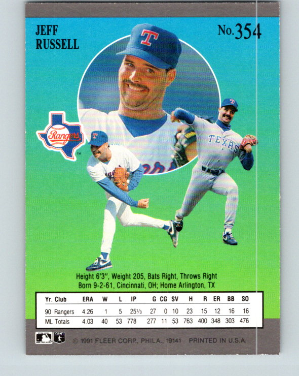 1991 Ultra #354 Jeff Russell Mint Texas Rangers