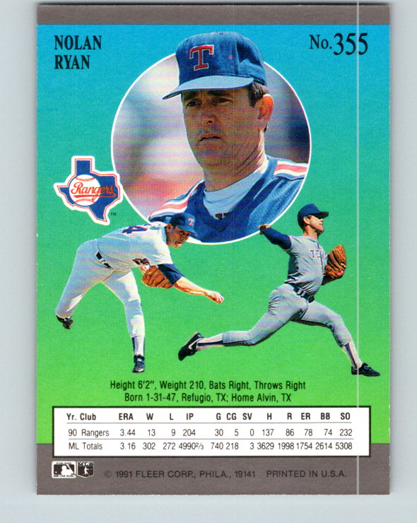1991 Ultra #355 Nolan Ryan Mint Texas Rangers