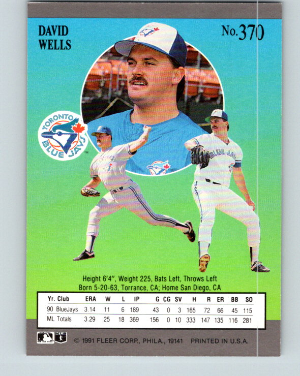 1991 Ultra #370 David Wells Mint Toronto Blue Jays