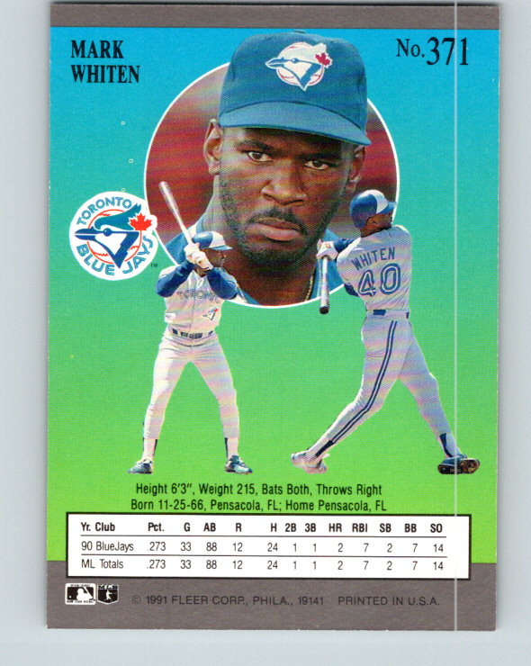 1991 Ultra #371 Mark Whiten Mint Toronto Blue Jays