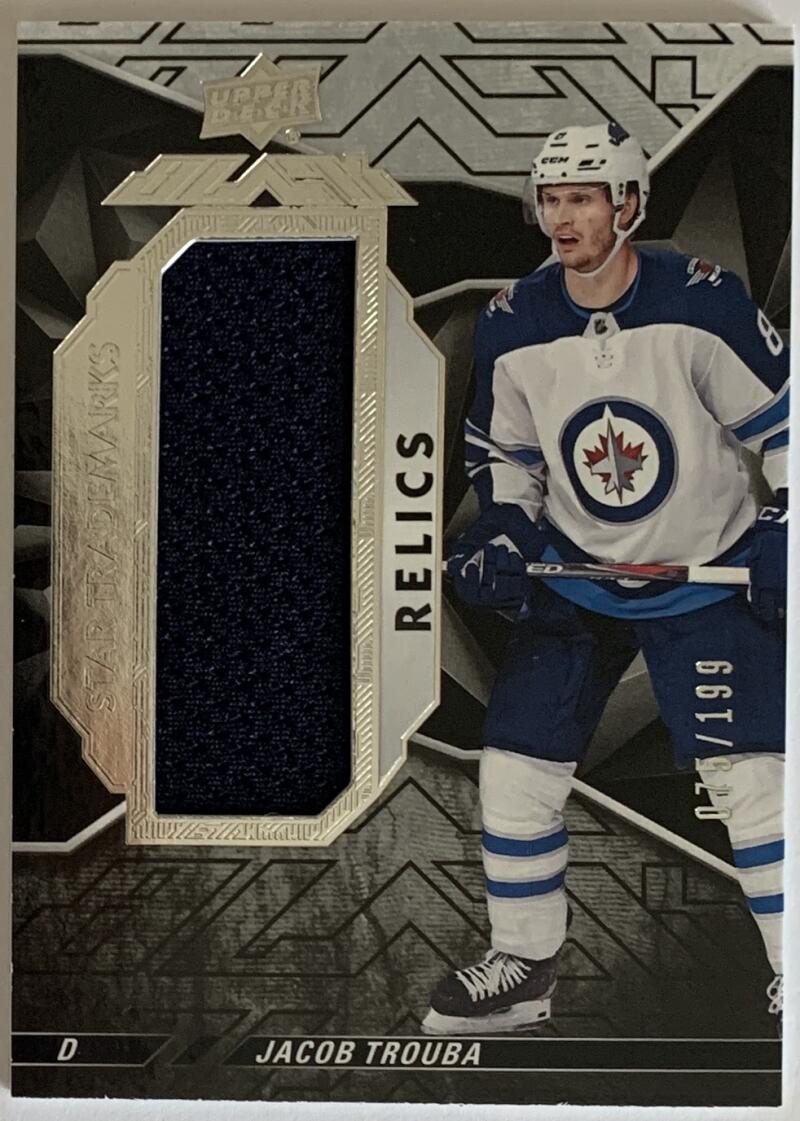 2018-19 UD Black Star Trademarks Relics #STJT Jacob Trouba 75/199 Jersey 08210