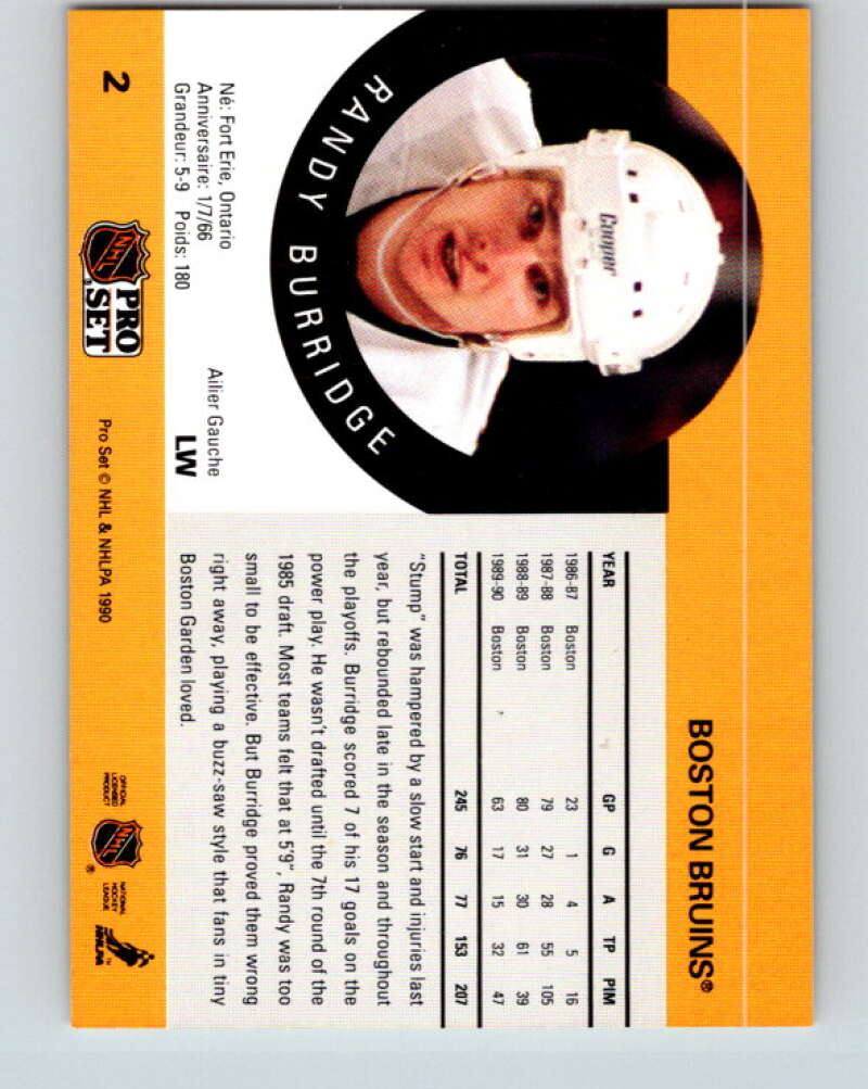 1990-91 Pro Set #2 Randy Burridge Mint Boston Bruins
