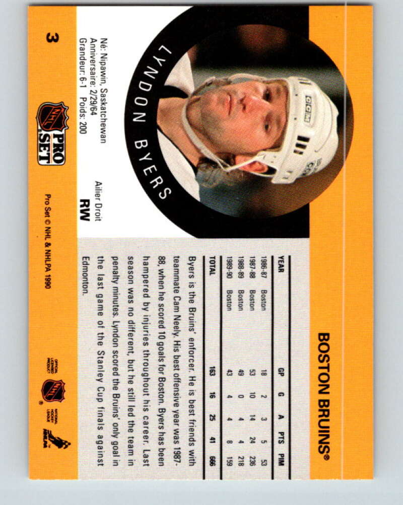 1990-91 Pro Set #3 Lyndon Byers Mint Boston Bruins